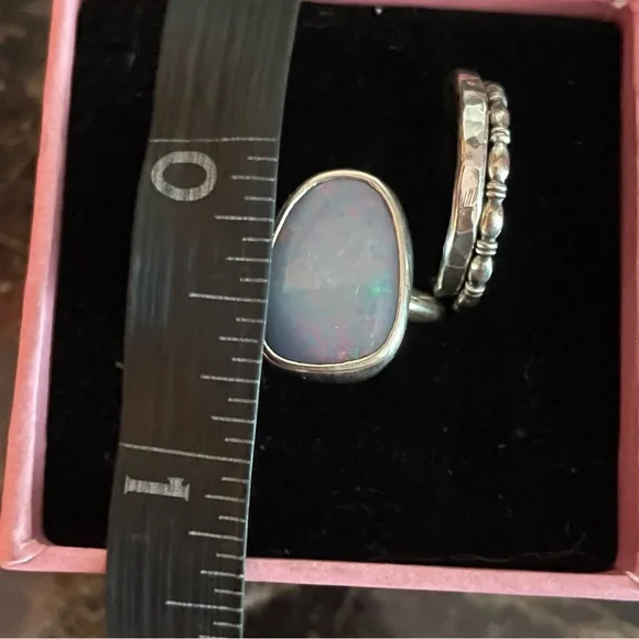 Australian Opal Sterling Silver Ring with Stacking Rings new - Picture 8 of 9